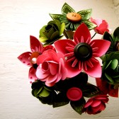 Pink and Green Kusudama and Rose Paper Flower Bouquet