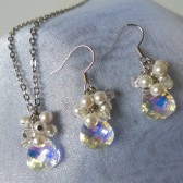 Bridal Crystal Necklace Set With Swarovski Crystals and Pearls - Mindy