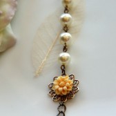 A Cream Flower with Swarovski Cream Glass Pearls Bracelet. Adjustable Bracelet,