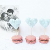 Mint Crocheted Hearts Cup Cake Toppers