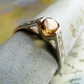 Engraved Citrine Ring, Sterling Silver