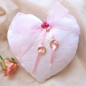 Heart shaped Ring bearer pillow - romantic pink white embroidered