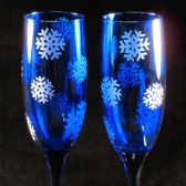 Winter Wedding Champagne Flutes, Cobalt Blue