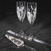 Matching Champagne Flutes Cake Server Set, Personalized and Engraved, Orchids