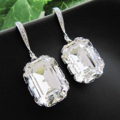 Bridal Earrings - Rodium plated over Sterling Silver Ear hooks with Clear White Swarovski Crystal Rectangle drops