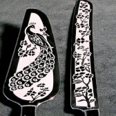 peacock wedding, cake server set, engraved, personalized