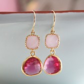 Pink Glass Gold Wrapped Earrings