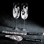 Peacock Wedding Set, Champagne Flutes, Cake Server Set