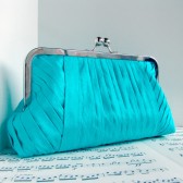 Turquoise blue silk pleated clutch