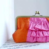 Pink and orange ruffle clutch