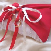 White and red Ring bearer pillow - Our first kiss