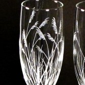 Beach Wedding Toasting Flutes, Sea Grass, Etched Glass