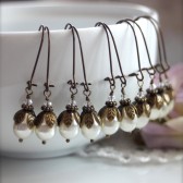 Set of Five (5) Bridesmaid Earrings - Vintage Style Swarovski Ivory Pearls Earrings