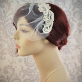 blusher veil, wedding veil with lace and swarovski pearls