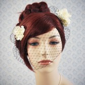 black birdcage veil - black blusher veil with cream flowers