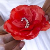 Coral Satin Crystal Rose Hair Clip