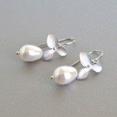 silver orchid pearl drop earrings