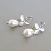 silver orchid pearl drop earrings