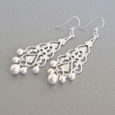 silver filigree chandelier earrings pearl dangles