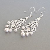 silver filigree chandelier earrings pearl dangles
