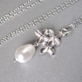 cherry blossom pearl drop pendant necklace