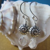 Princess Mermaid - Sterling Silver Nautilus Shell and Rock Quartz Earrings