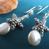 Starfish Wishes - Sterling Silver Starfish and White Coin Pearl Earrings