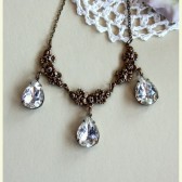 Vintage Glass Pear Jewels with Floral Antiqued Gold Brass Connectors Necklace. Lovely Bridal Gift. Garden Inspired.