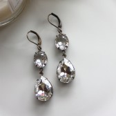 A Vintage, Double Crystal Clear Glass Pear Jewels Earrings. Lovely Gift. Vintage Wedding. Bridesmaid Earrings. Bridal Earrings.