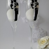 Hand painted Wedding Toasting Flutes Set of 2 Personalized Champagne glasses White classic
