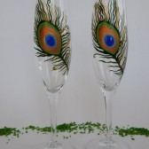 Hand painted Wedding Toasting Flutes Set of 2 Personalized Champagne glasses Peacock Feather
