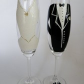 Hand painted Wedding Toasting Flutes Set of 2 Personalized Champagne glasses Wedding dress and Suit