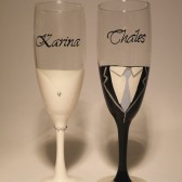 Hand painted Wedding Toasting Flutes Set of 2 Personalized Champagne glasses Bride and grom with crystals