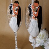 Hand painted Wedding Toasting Flutes Set of 2 Personalized Champagne glasses Groom and Bride with long white veil