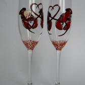 Hand painted Wedding Toasting Flutes Set of 2 Personalized Champagne glasses Wedding theme red Lobster