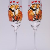 Hand painted Wedding Toasting Flutes Set of 2 Personalized Champagne glasses Lovely Fox