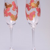 Hand painted Wedding Toasting Flutes Set of 2 Personalized Champagne glasses Gold and Pink Butterflies