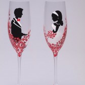 Hand painted Wedding Toasting Flutes Set of 2 Personalized Champagne glasses Groom and Bride Red Black and White - Red passion flowers