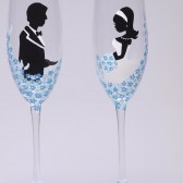 Hand painted Wedding Toasting Flutes Set of 2 Personalized Champagne glasses Groom and Bride with blue flowers