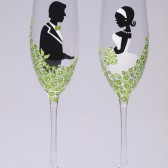 Hand painted Wedding Toasting Flutes Set of 2 Personalized Champagne glasses Groom and Bride green and white - Loving green