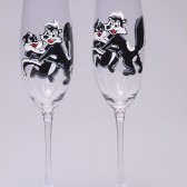Hand painted Wedding Toasting Flutes Set of 2 Personalized Champagne glasses Wedding theme Pepe le pew black and white