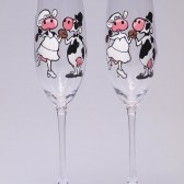 Hand painted Wedding Toasting Flutes Set of 2 Personalized Champagne glasses Wedding theme Cows Black and white