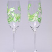 Hand painted Wedding Toasting Flutes Set of 2 Personalized Champagne glasses White and green Butterflies