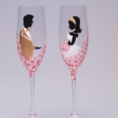 Hand painted Wedding Toasting Flutes Set of 2 Personalized Champagne glasses Groom and Bride Caffe Latte and pink roses
