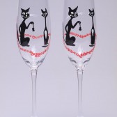Hand painted Wedding Toasting Flutes Set of 2 Personalized Champagne glasses Black cats