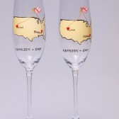 Hand painted Wedding Toasting Flutes Set of 2 Personalized Champagne glasses Love from different places