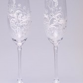 Hand painted Wedding Toasting Flutes Set of 2 Personalized Champagne glasses White ornaments with crystals