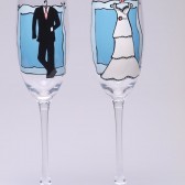 Hand painted Wedding Toasting Flutes Set of 2 Personalized Champagne glasses Groom's suit and Bride's dress