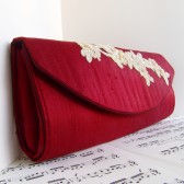 Dark red silk clutch with lace