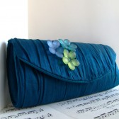 Teal gathered silk clutch
